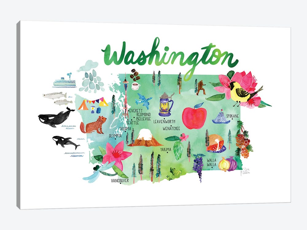 Washington Map by Sara Franklin 1-piece Art Print