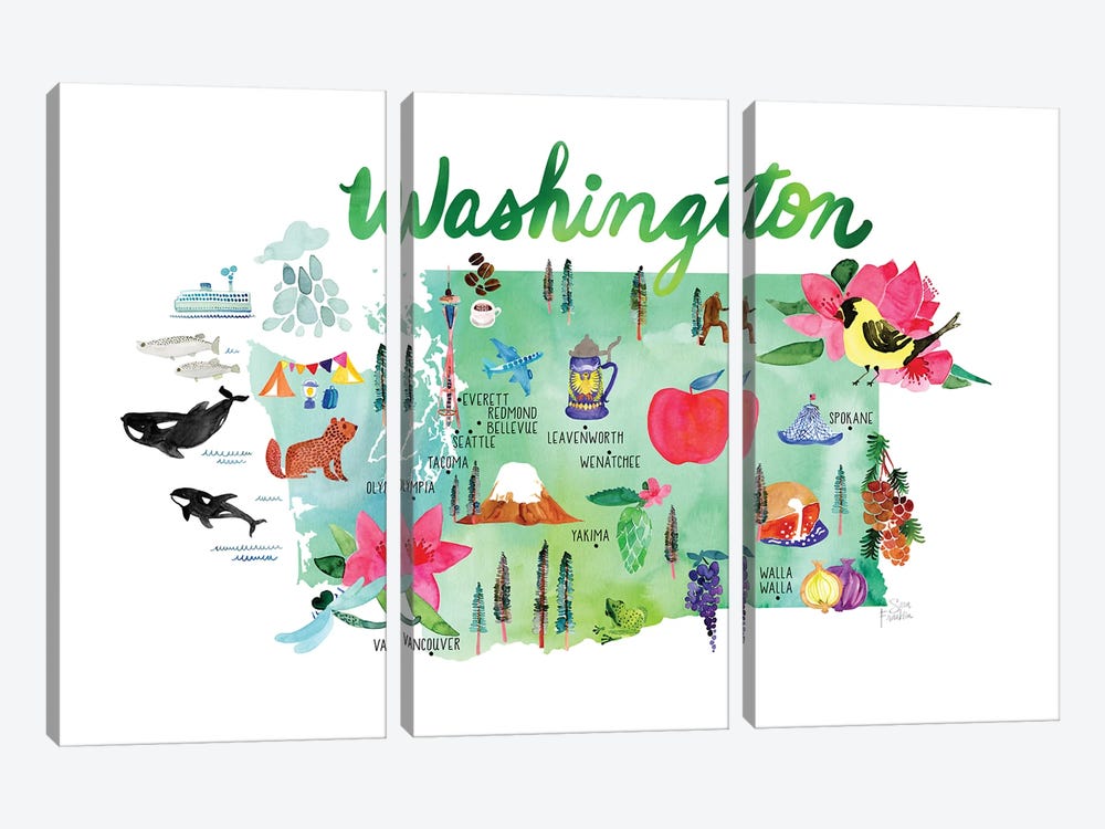 Washington Map by Sara Franklin 3-piece Art Print