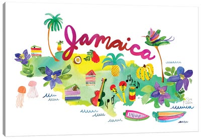 Jamaica Map Canvas Art Print - Caribbean Art