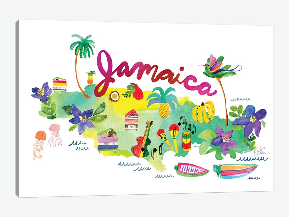 Jamaica Map 1-piece Canvas Print