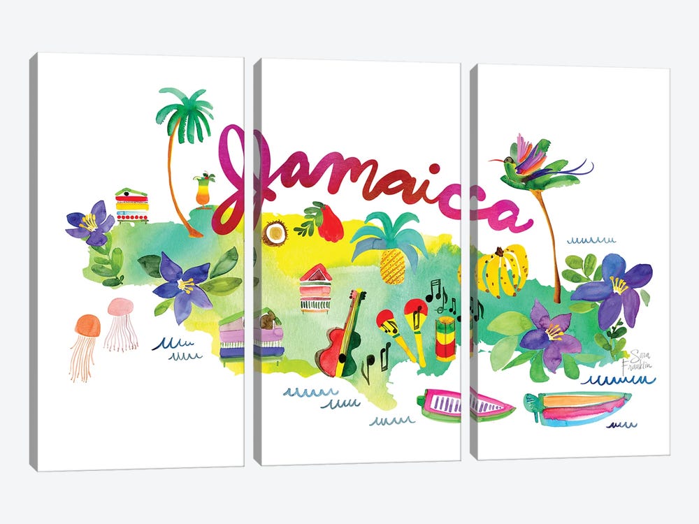 Jamaica Map 3-piece Canvas Print