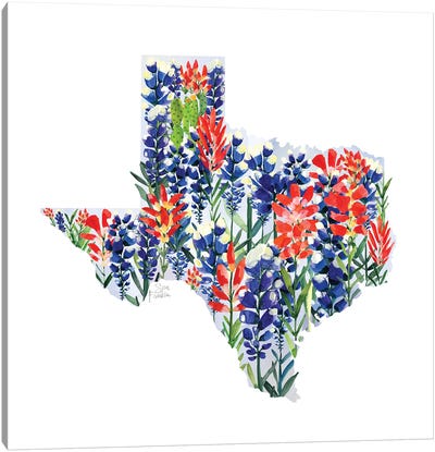 Texas Bluebonnets Map Canvas Art Print - Texas Art