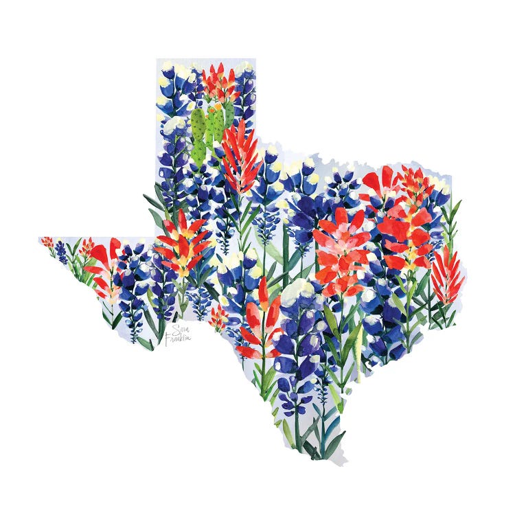 Texas Bluebonnets Map by Sara Franklin wall art