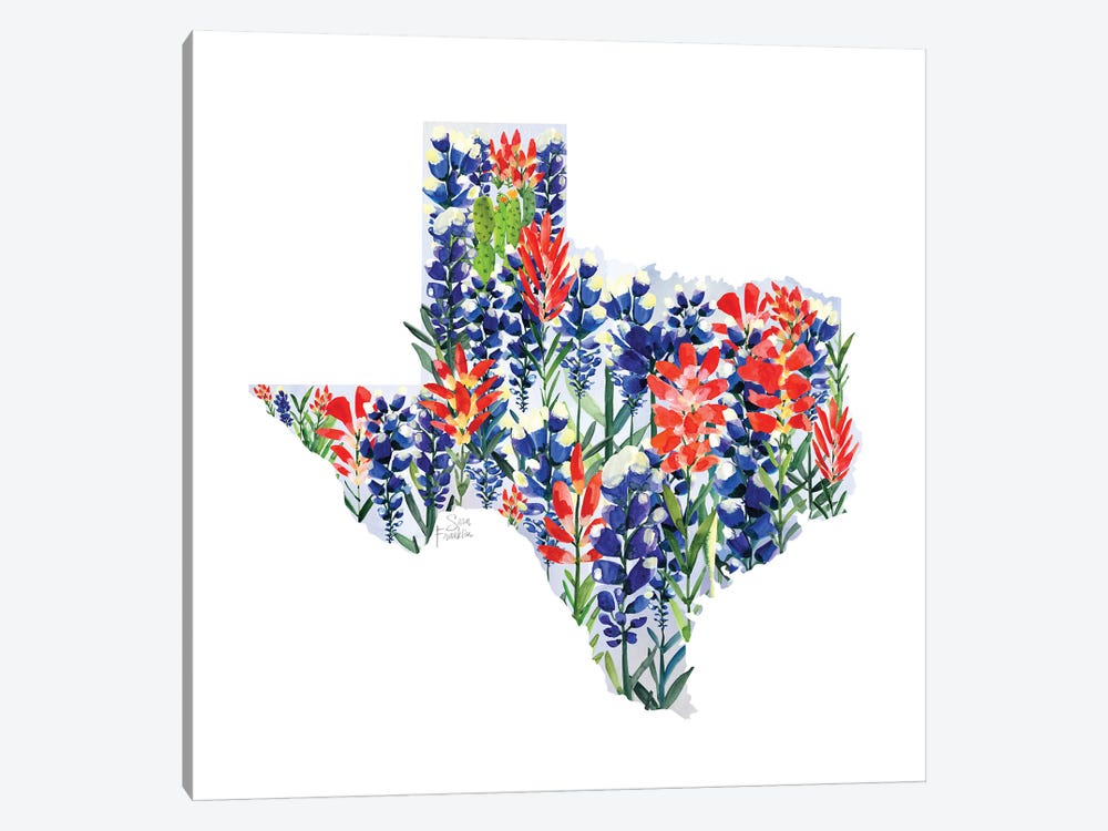 Texas Bluebonnets Map by Sara Franklin 1-piece Art Print