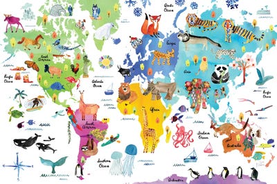 World Map by Sara Franklin multi panel art