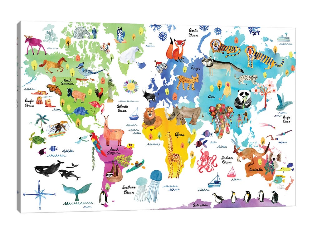 mapamundi infantil personalizable world map art canvas