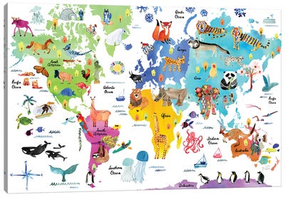 World Map Canvas Art Print - Kids Map Art