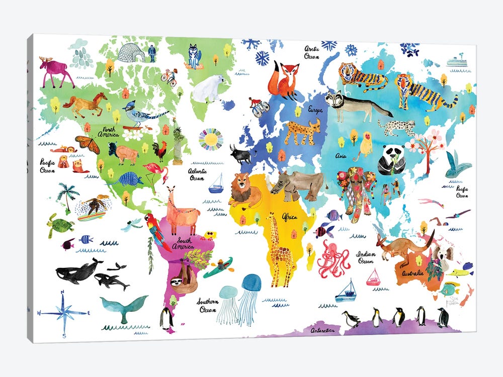 World Map by Sara Franklin 1-piece Canvas Art