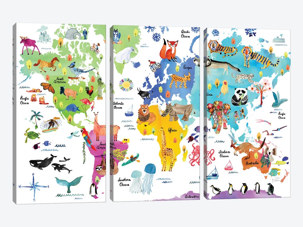 World Map by Sara Franklin 3-piece Canvas Artwork