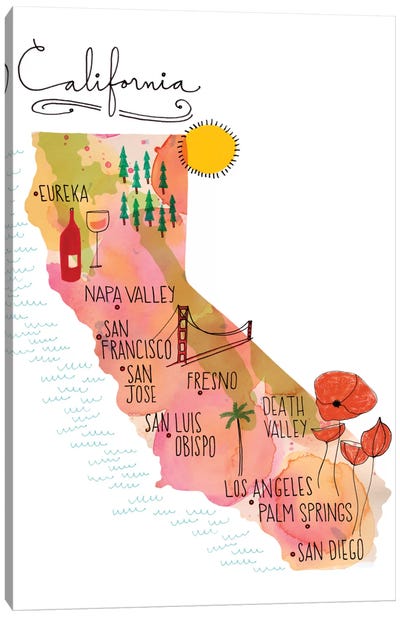 California Map Canvas Art Print - Sara Franklin