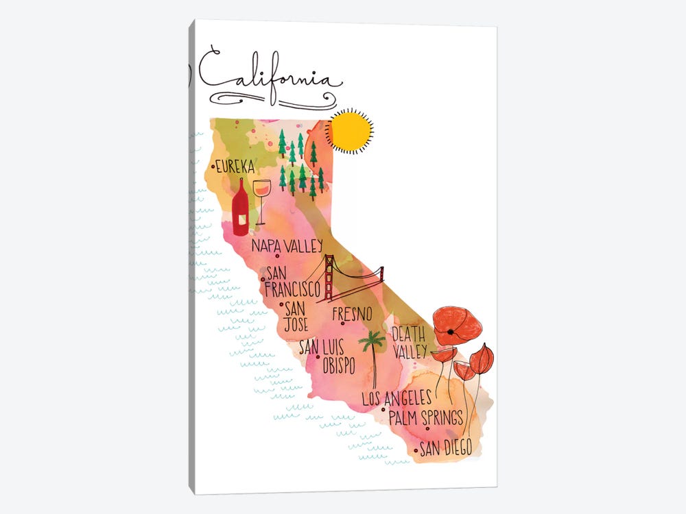 California Map by Sara Franklin 1-piece Canvas Art Print