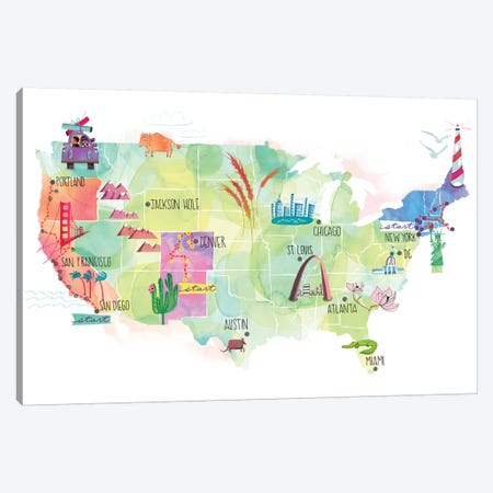 Map Of The US Canvas Print #SFR95} by Sara Franklin Art Print