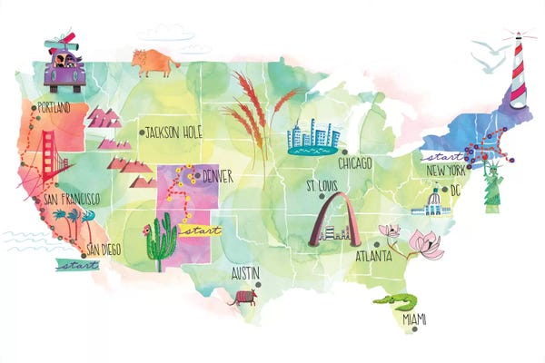 Kids Map Art: Map Of The US by Sara Franklin