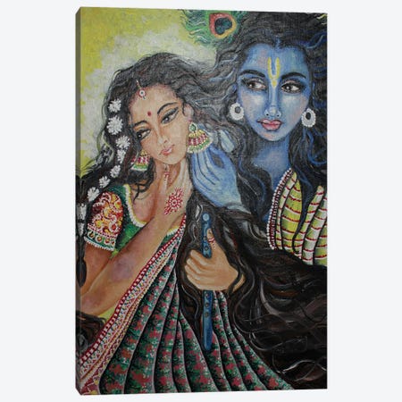 Radha Krishna Deep Love Canvas Print #SGB14} by Sangeetha Bansal Canvas Wall Art
