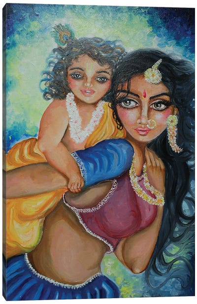Yashoda And Baby Krishna Canvas Art Print - Indian Décor