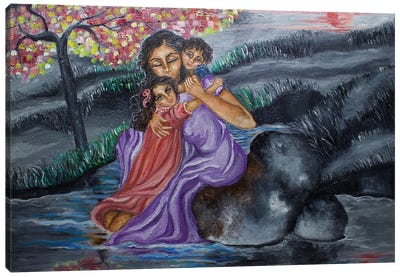 Mother And Children Canvas Art Print - Sangeetha Bansal
