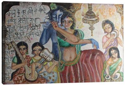 Krishna And Gopis Canvas Art Print - Indian Décor