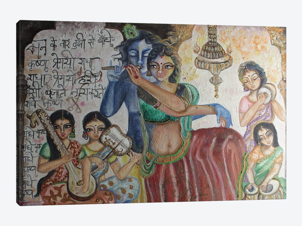 Krishna And Gopis by Sangeetha Bansal 1-piece Canvas Wall Art