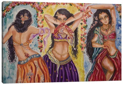 Three Dancers Canvas Art Print - South Asian Culture