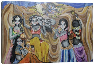 Krishna And Devotees Canvas Art Print - Indian Décor