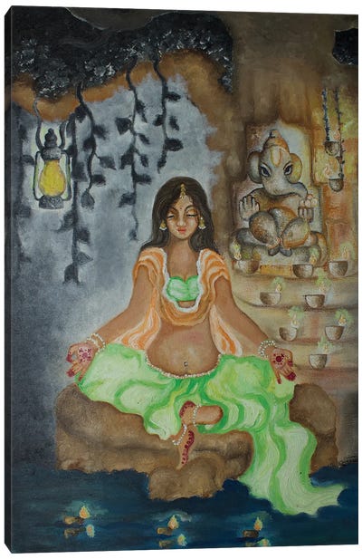 Meditating With Ganesha Canvas Art Print - Indian Décor