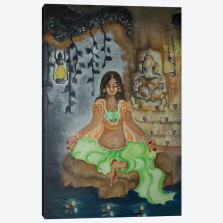Meditating With Ganesha Canvas Print #SGB76} by Sangeetha Bansal Canvas Artwork