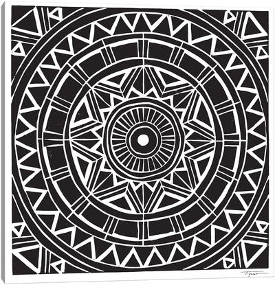 Radial Tribal Design Canvas Art Print - Black & White Patterns