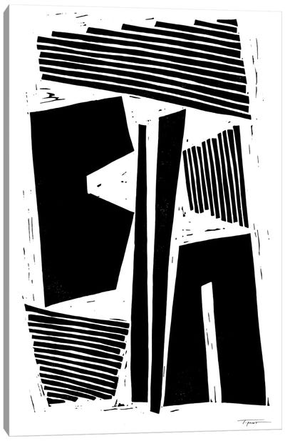 Arranged Geometric Shapes And Lines Canvas Art Print - Black & White Abstract Art