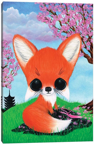 Kitsune Canvas Art Print - Cherry Blossom Art