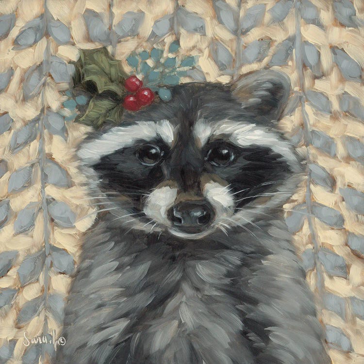 Holly Jolly Racoon by Sara G. Designs wall art