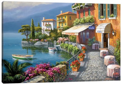 Seaside Bistro Café Canvas Art Print - Italy Art