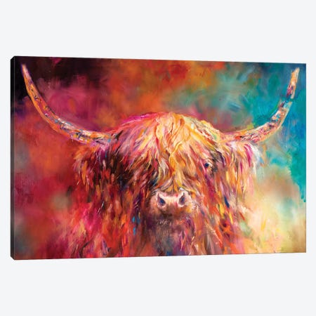 Misty Highland Cow Canvas Print #SGN56} by Sue Gardner Canvas Wall Art