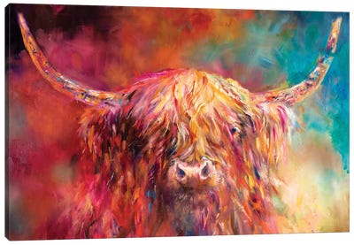 Misty Highland Cow Canvas Art Print - Highland Cow Art