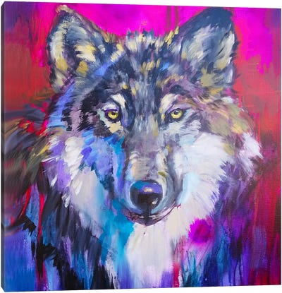 Wolfie Canvas Art Print - Purple Art