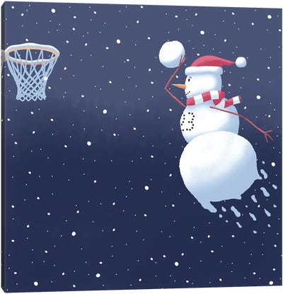 Dunking Snowman Canvas Art Print - Basketball Art