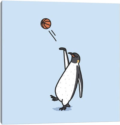 Balling Penguin Canvas Art Print - Basketball Art