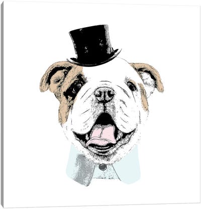 Top Hat Dog Canvas Art Print - Bulldog Art