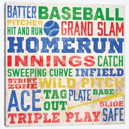Colorful Baseball Typography Canvas Print #SGS14} by SD Graphics Studio Art Print