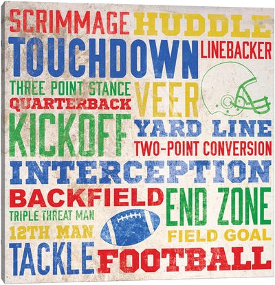 Colorful Football Typography Canvas Art Print - Kids Sports Art