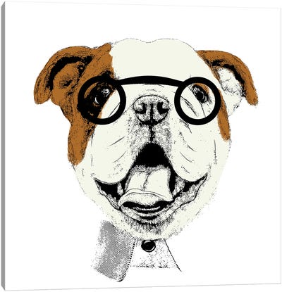 Studious Pup Canvas Art Print - Pit Bull Art