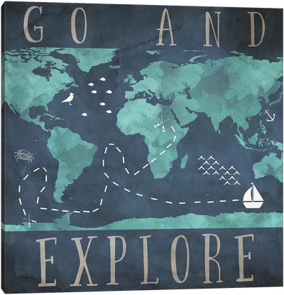 Go And Explore Canvas Art Print - Kids Map Art