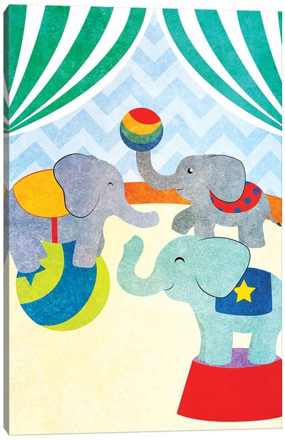 Elephants and Seals Center Stage I Canvas Art Print - Performing Arts