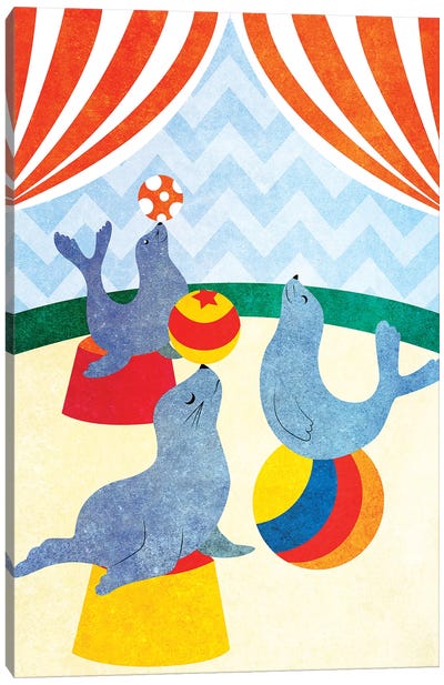Elephants and Seals Center Stage II Canvas Art Print - Sd Graphics Studio