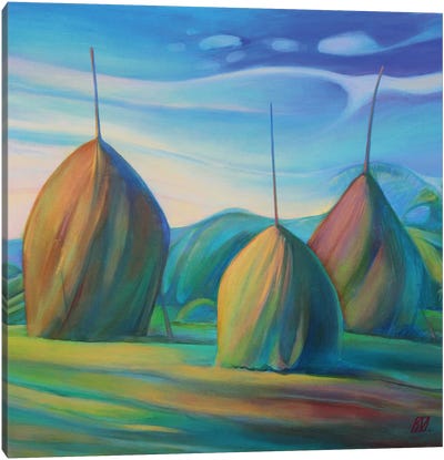 Haystacks From Breb Village Canvas Art Print - Romania