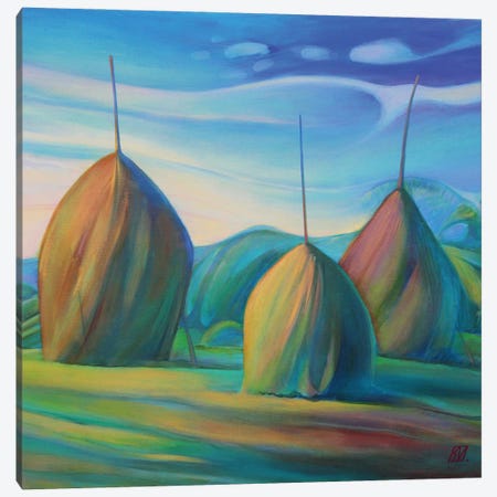 Haystacks From Breb Village Canvas Print #SGV11} by Serge Vasilendiuc Art Print