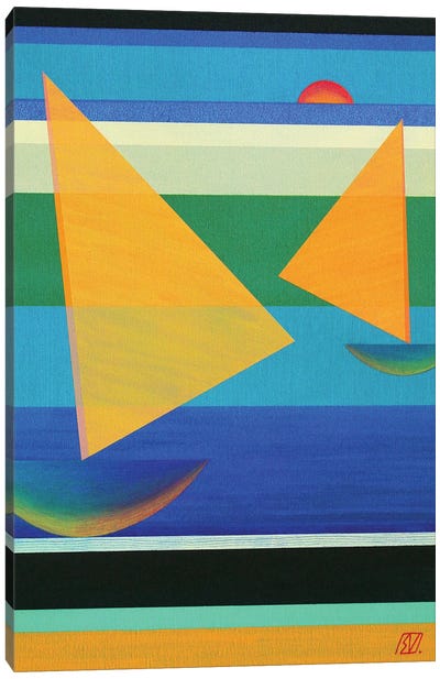 Sailboats In The Sunset Canvas Art Print - Serge Vasilendiuc