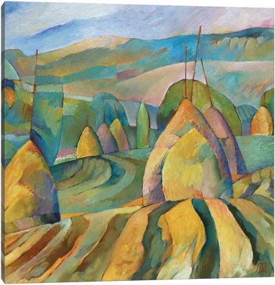 Haystacks In Breb Canvas Art Print - Romania