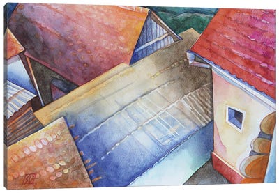 Rooftops From Boholț, Tower View Canvas Art Print - Serge Vasilendiuc