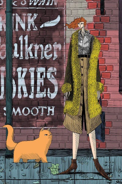 She Wore A Yellow Fur Coat Downtown by Sean Gallagher art print