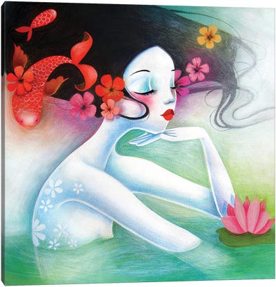 Mermaid Princess Canvas Art Print - Koi Fish Art